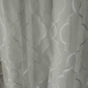 NWOT A pair of White Sheer Geometric Curtain panels length 82